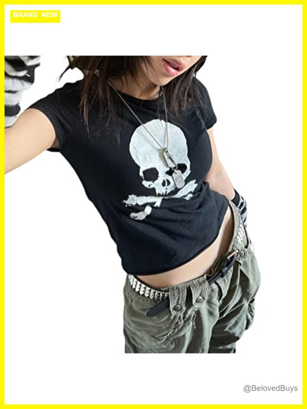 Gothic Skull Print Crop Top Short Sleeve Round Neck Graphic Tee Y2K Grunge